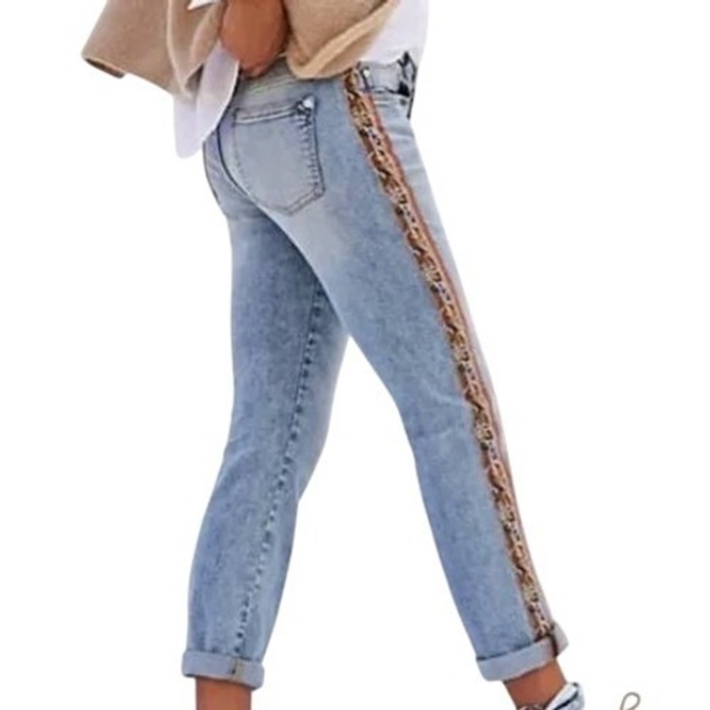 PILCRO Anthropologie Slim Boyfriend Jeans, Camo Side Trim Details, Size 27